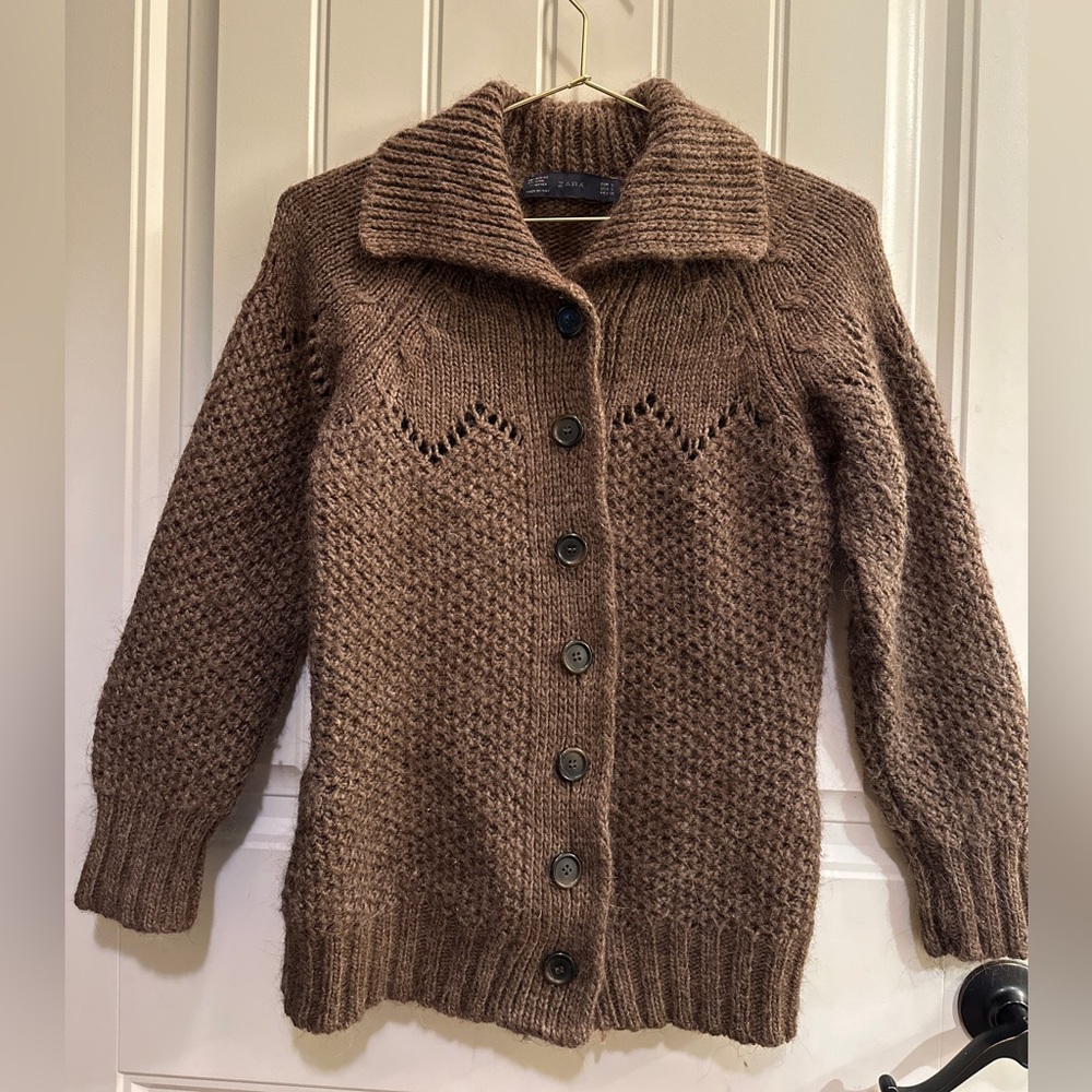 Zara Brown Chunky Knit Button-Up Cardigan